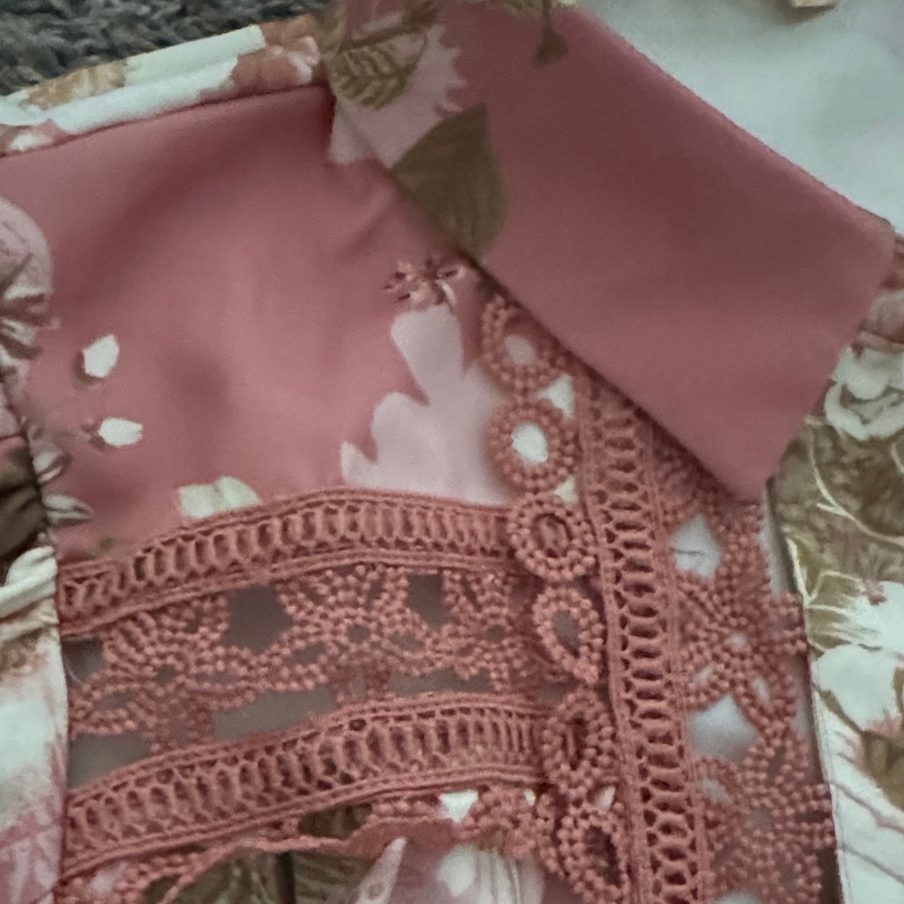 Floral Pink and Brown Dress with Belt - Picture 5 of 8